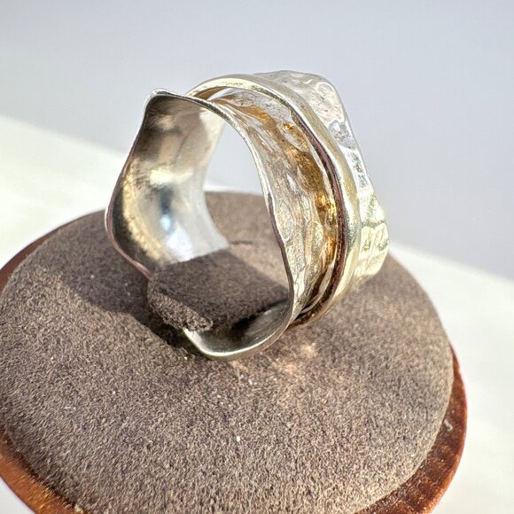 VTG Solid Sterling Silver 925 Abstract Hammered Wide Band Ring Size 5.75 - Picture 3 of 8